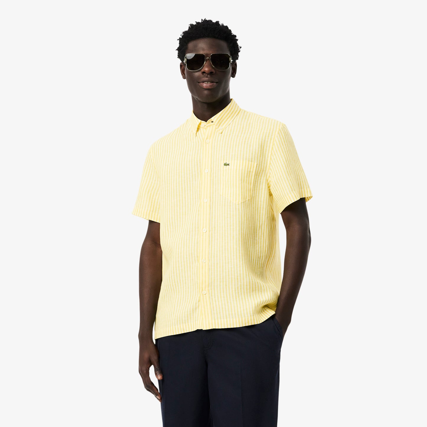 Camisa De Lino Manga Corta Fit Regular