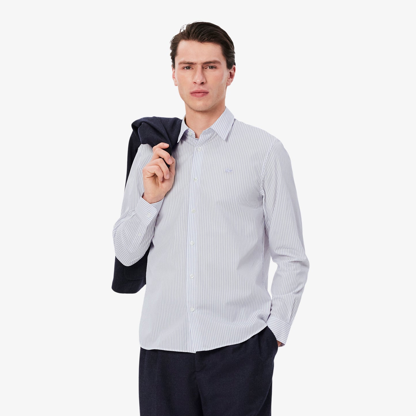 Camisa De Popelin A Rayas De Corte Regular