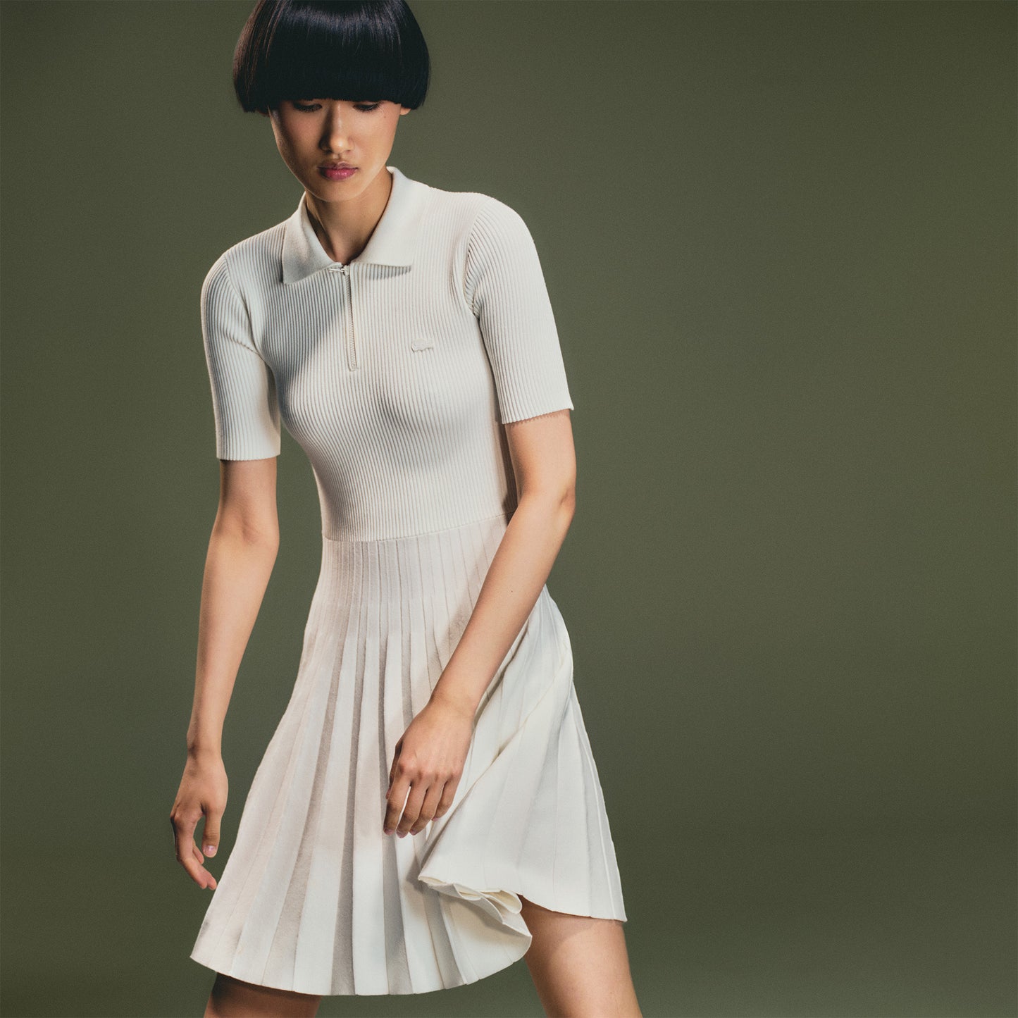 Vestido Polo Con Cuello Plisado
