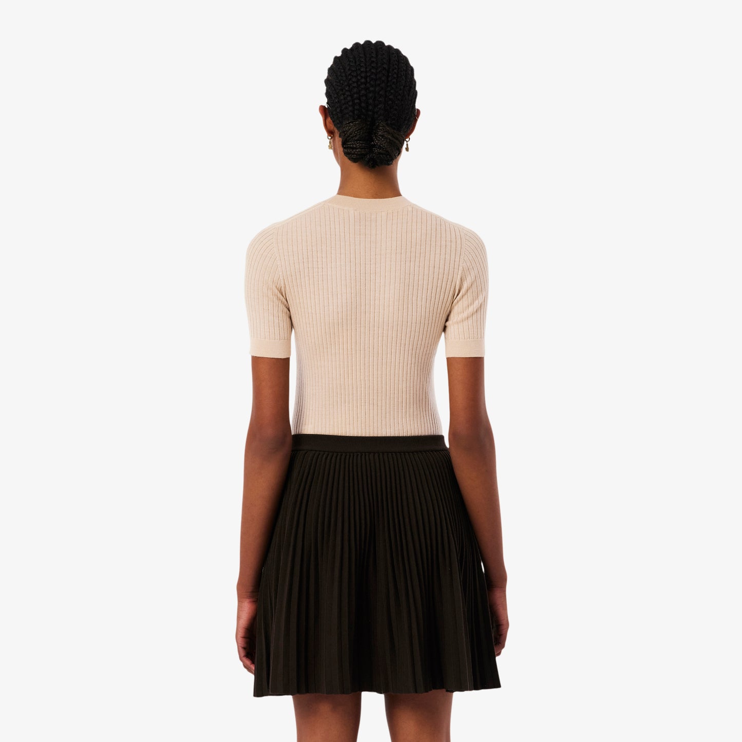 Jersey De Manga Corta De Punto De Canalé De Lana Merino