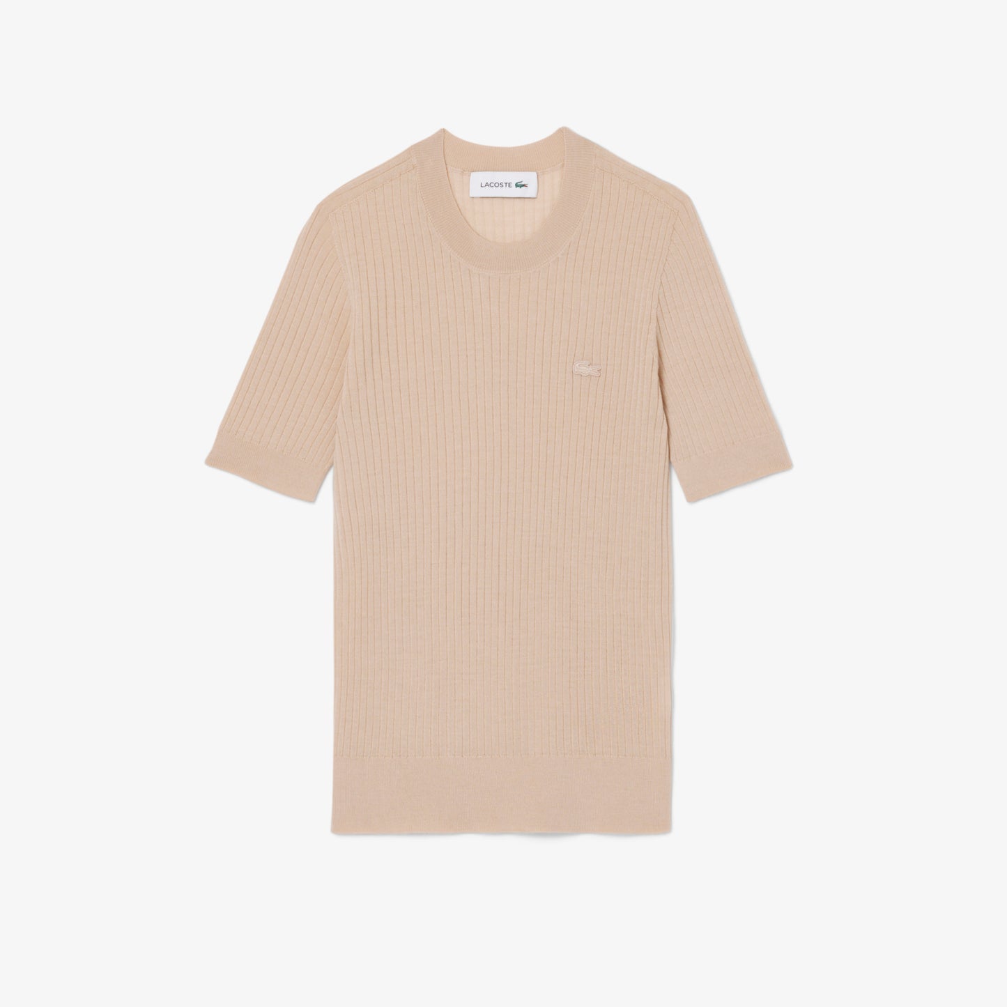 Jersey De Manga Corta De Punto De Canalé De Lana Merino