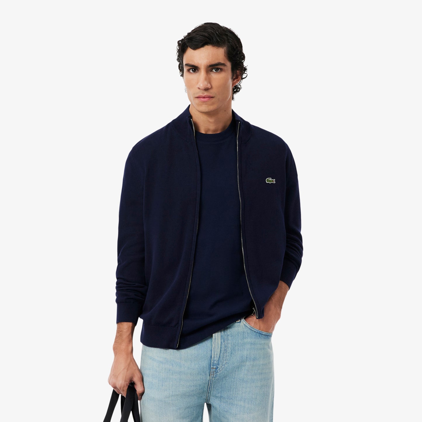 Suéter De Algodón Con Cuello Alto Y Cremallera