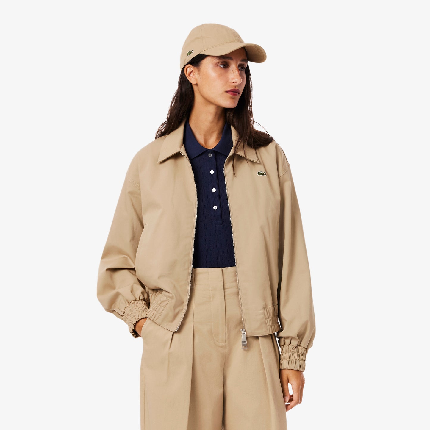 Chaqueta De Gabardina Elástica De Cuello Doble