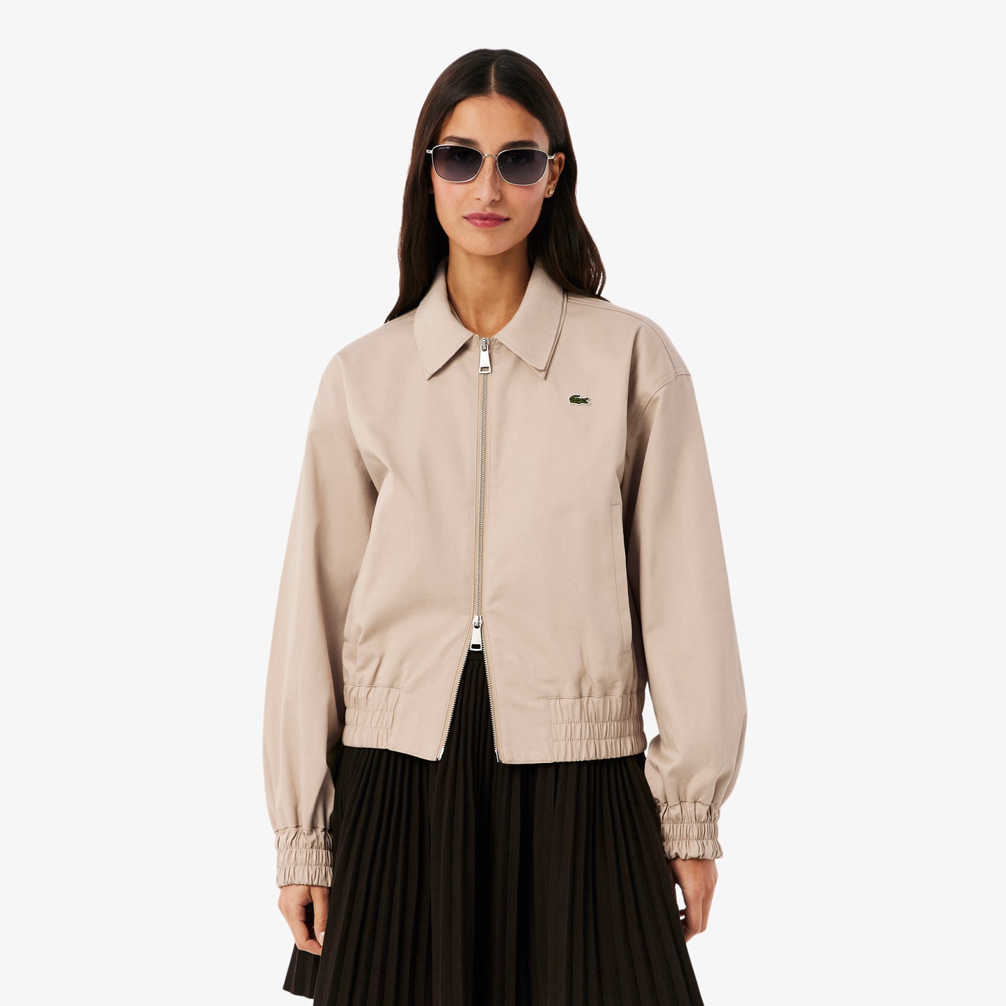 Chaqueta De Gabardina Elástica De Cuello Doble