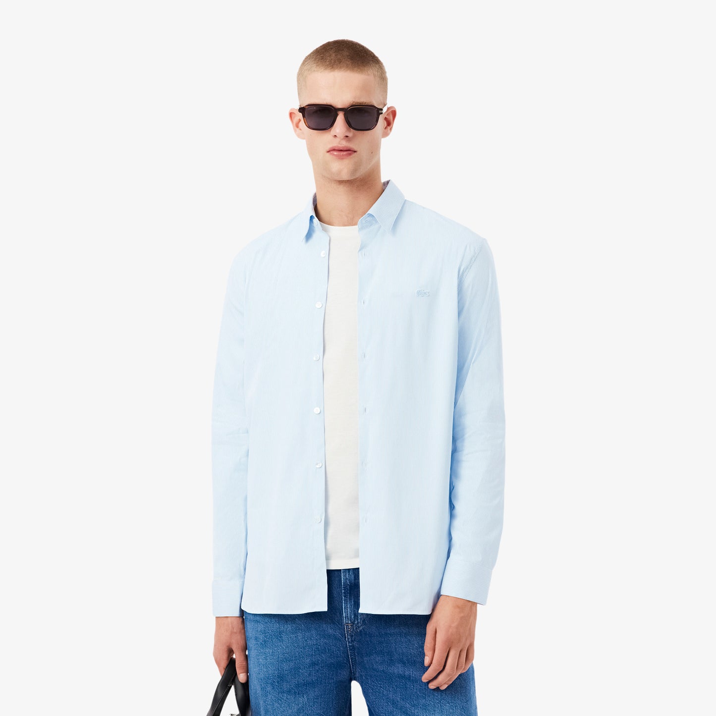 Camisa De Poplin Rayada Elastizada Slim Fit