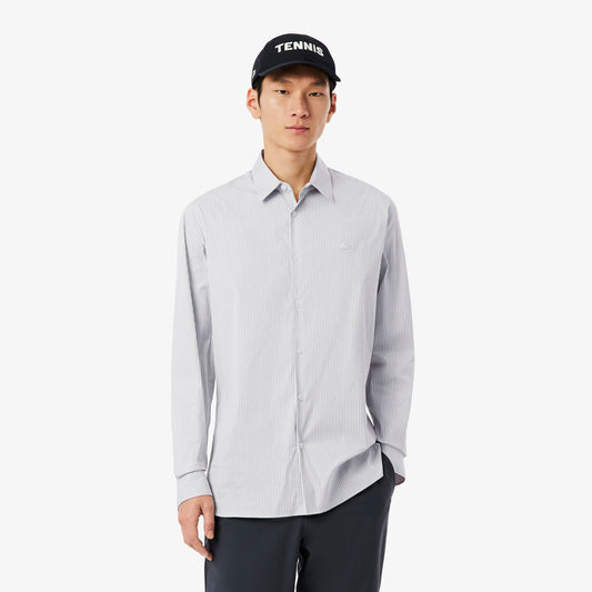Camisa De Corte Ajustado De Popelín Elástico De Rayas