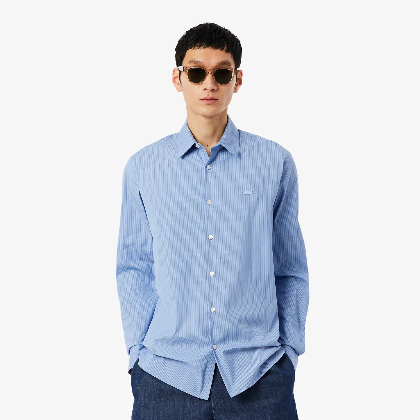 Camisa De Corte Ajustado De Popelín Elástico De Rayas