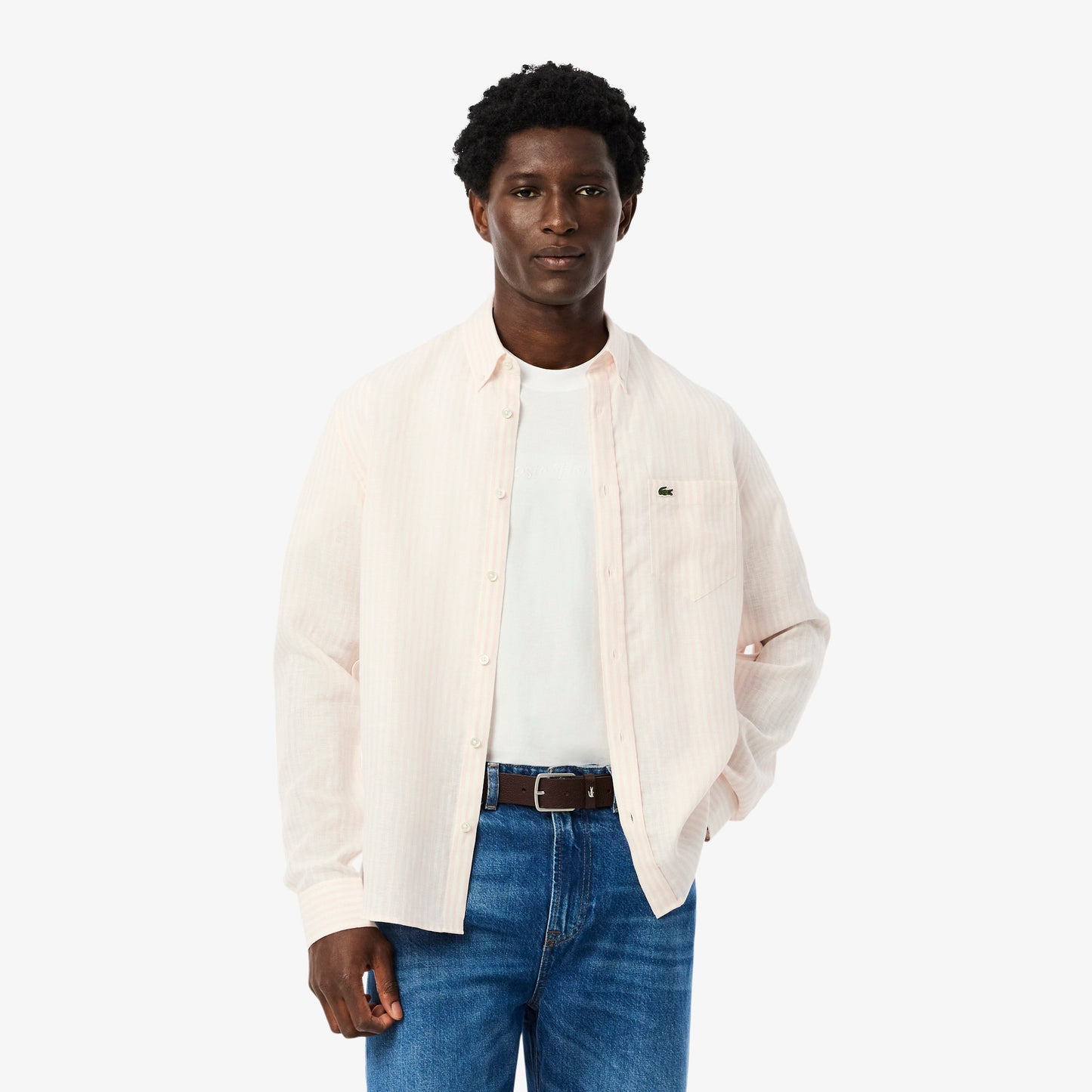 Camisa De Lino Rayada Fit Regular