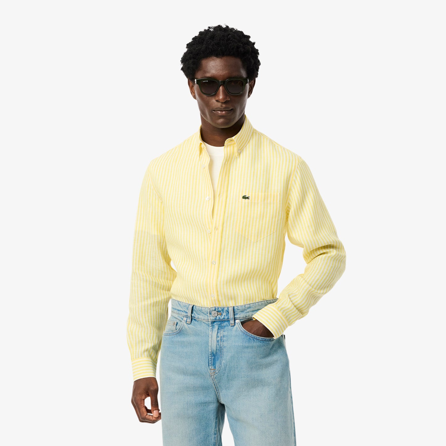 Camisa De Lino Rayada Fit Regular