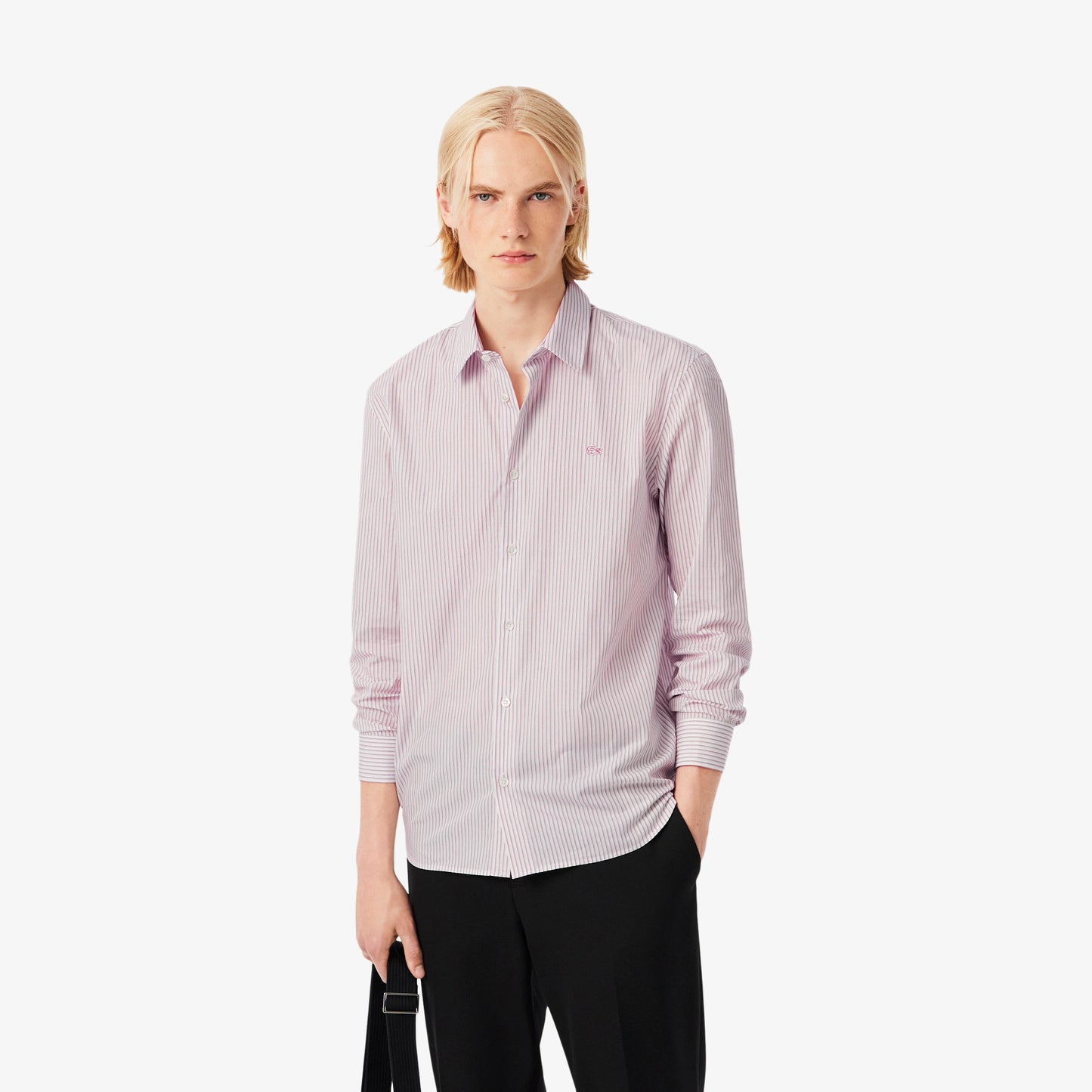 Camisa De Popelin A Rayas De Corte Regular