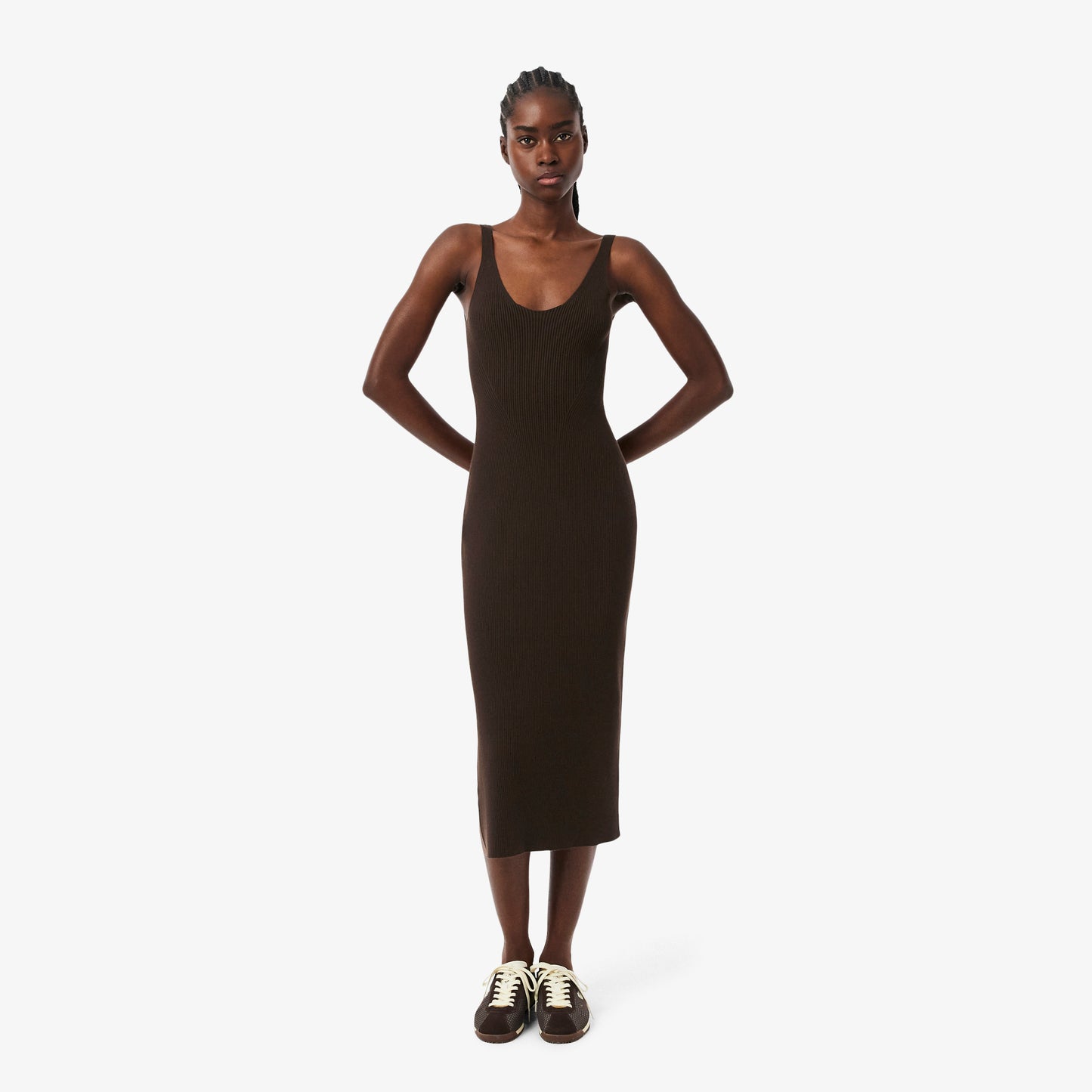 Vestido Largo Sin Mangas En Tejido Canalé