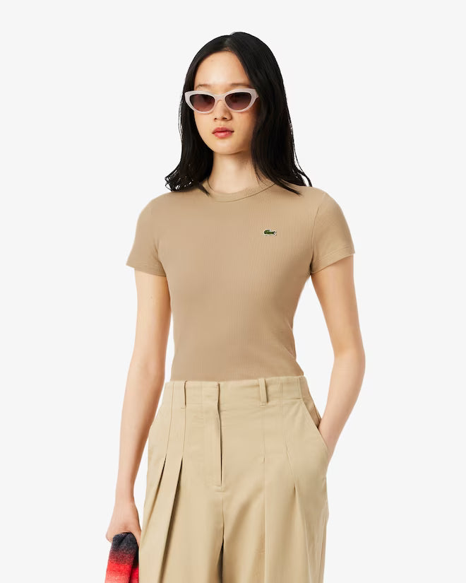 Camiseta De Algodón Acanalada Al Cuerpo
