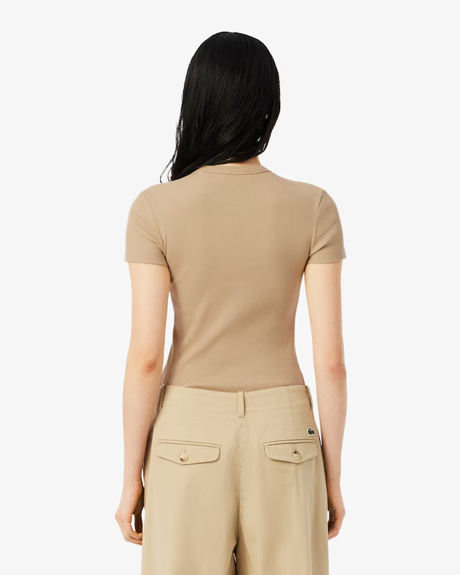 Camiseta De Algodón Acanalada Al Cuerpo