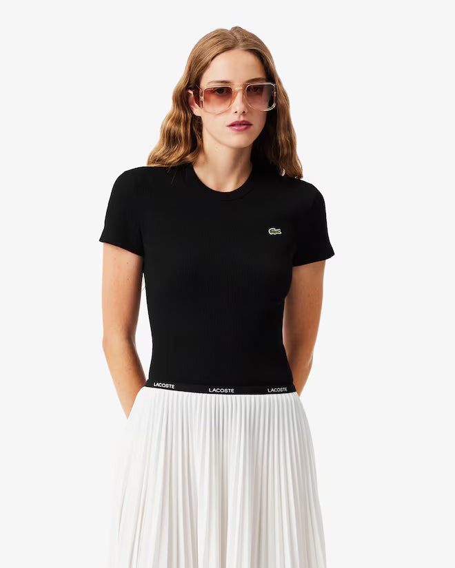 Camiseta De Algodón Acanalada Al Cuerpo