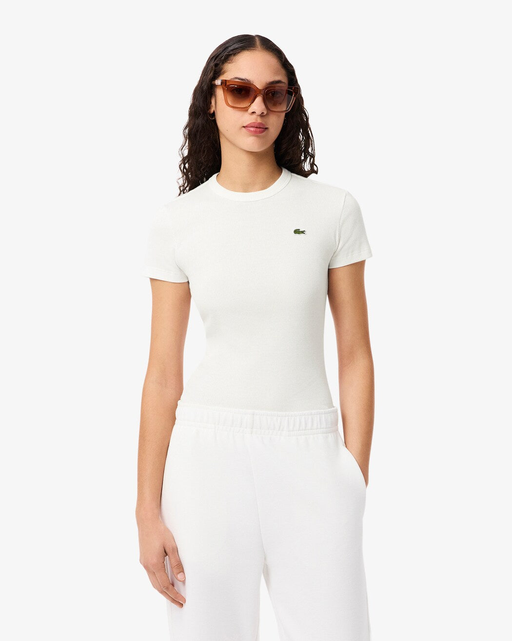 Camiseta De Algodón Acanalada Al Cuerpo