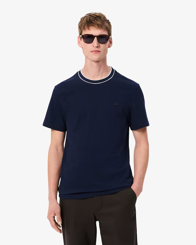 Camiseta De Piqué Elastizado Con Cuello Rayado