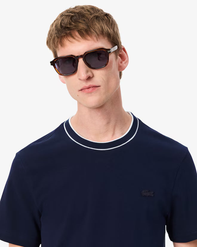 Camiseta De Piqué Elastizado Con Cuello Rayado
