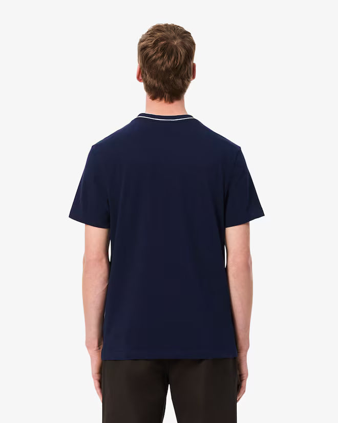 Camiseta De Piqué Elastizado Con Cuello Rayado