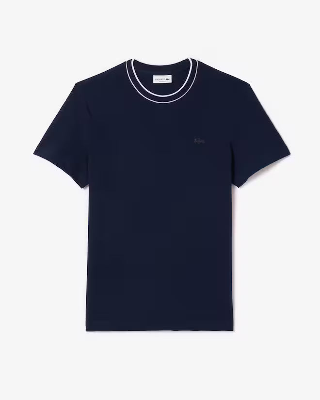 Camiseta De Piqué Elastizado Con Cuello Rayado