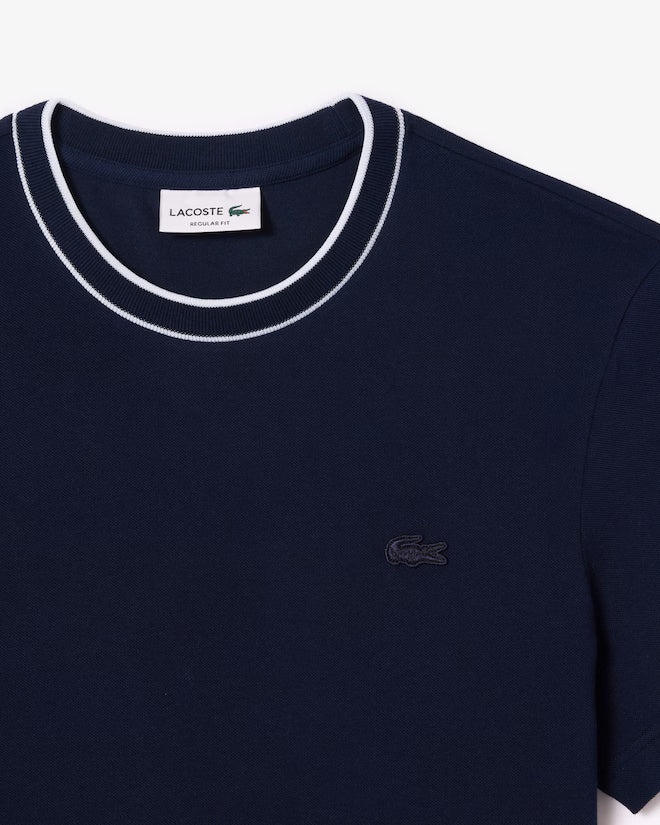 Camiseta De Piqué Elastizado Con Cuello Rayado