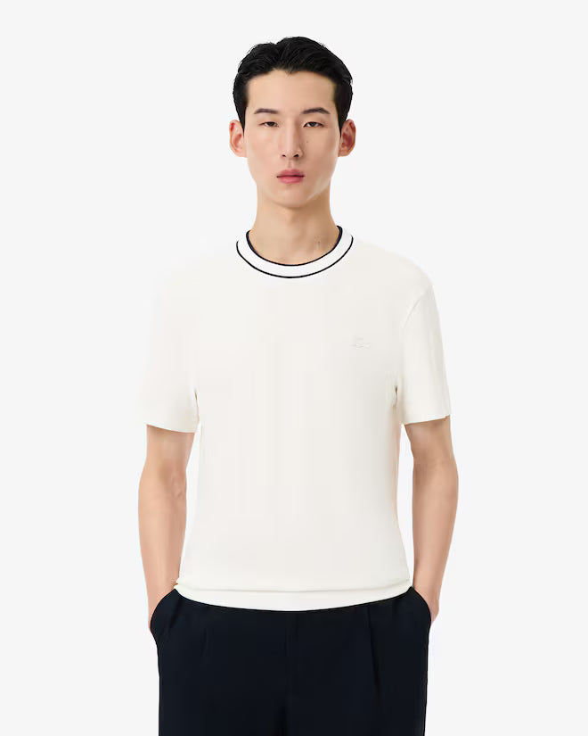 Camiseta De Piqué Elastizado Con Cuello Rayado