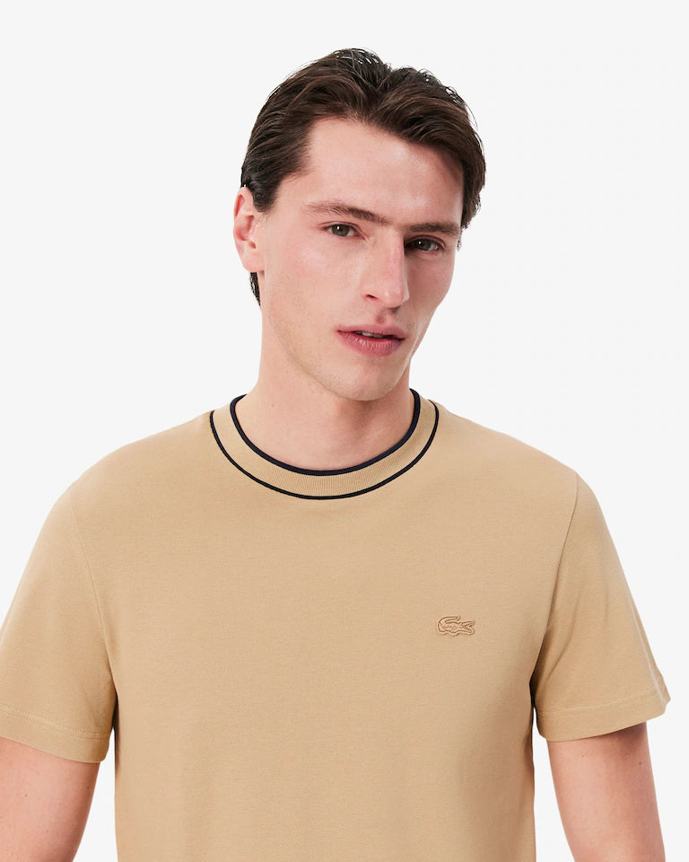 Camiseta De Piqué Elastizado Con Cuello Rayado