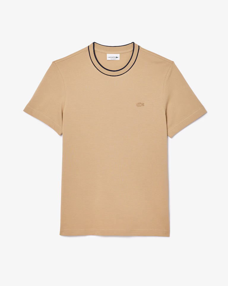Camiseta De Piqué Elastizado Con Cuello Rayado