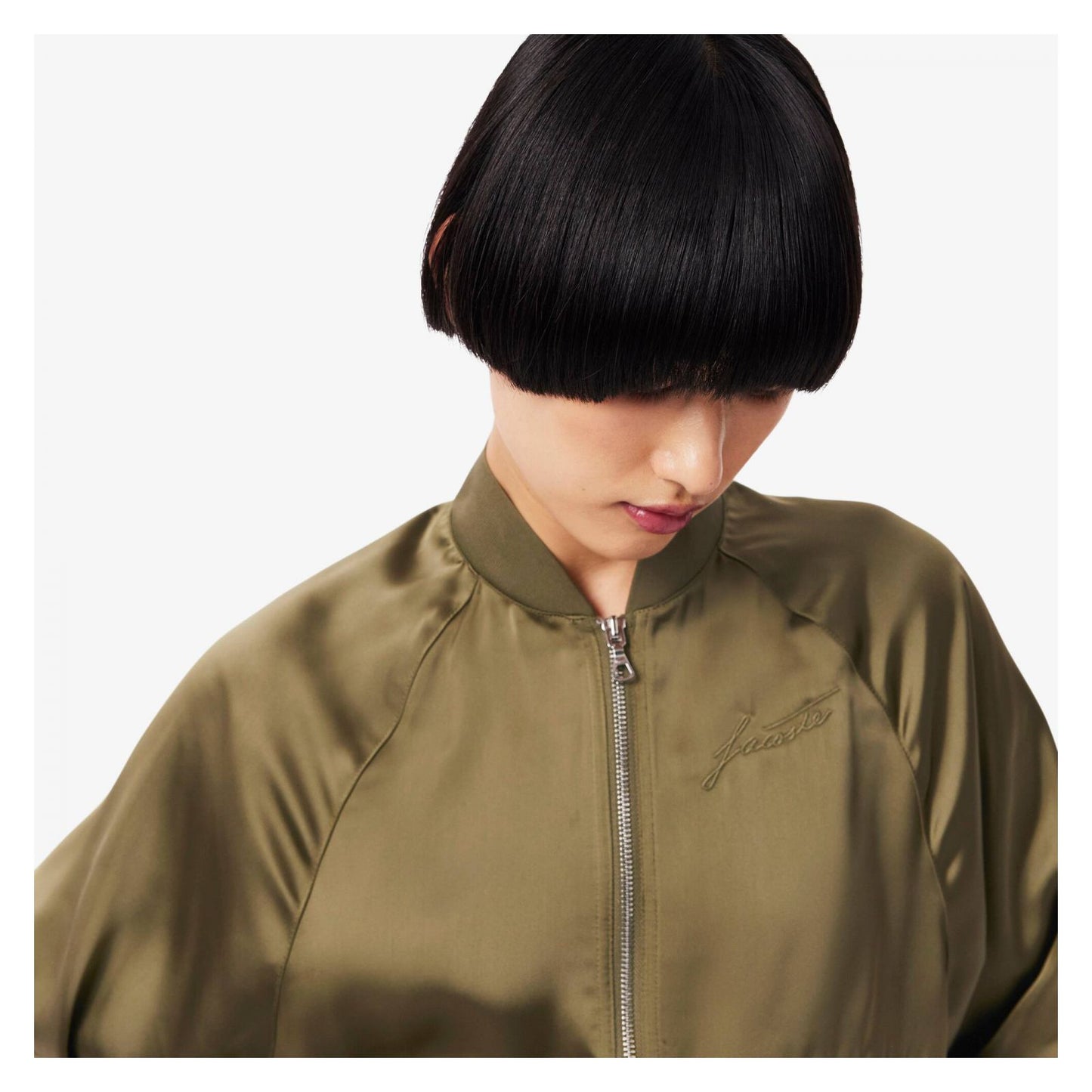 Campera Bomber Oversized De Satén Bordada