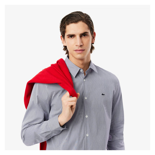 Camisa De Poplin Rayada Elastizada Slim Fit