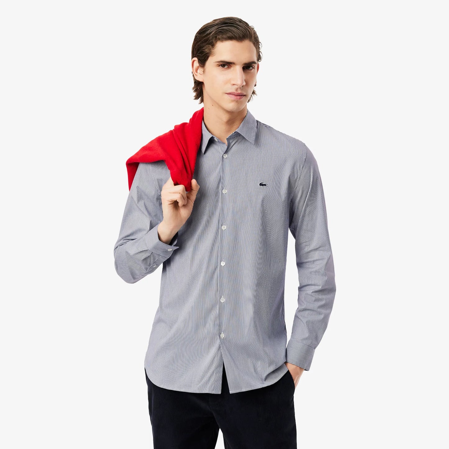 Camisa De Poplin Rayada Elastizada Slim Fit