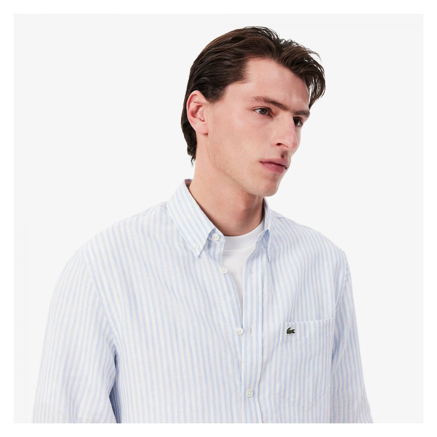 Camisa De Lino Rayada Fit Regular