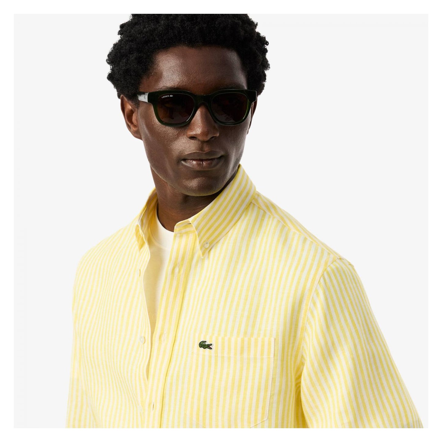 Camisa De Lino Rayada Fit Regular