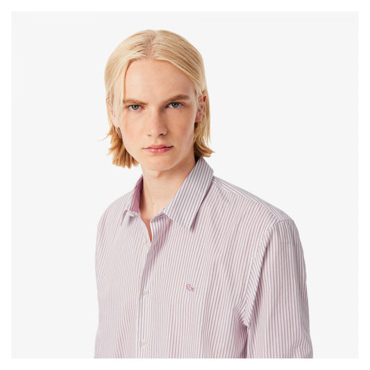 Camisa De Popelin A Rayas De Corte Regular