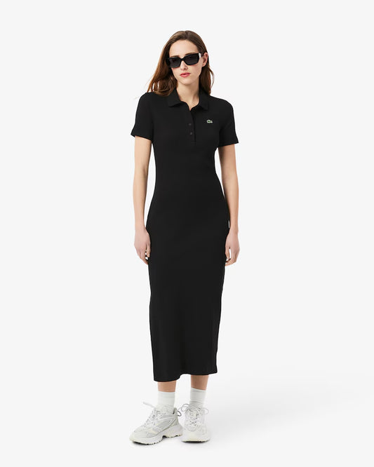 Vestido Polo Largo De Algodón Acanalado